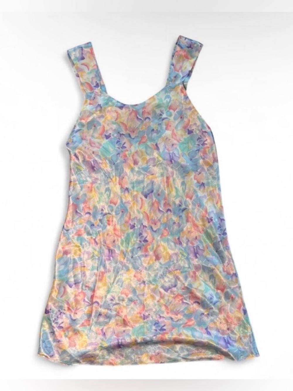 Vintage Sedú multicoloured pastel floral satin slip dress with a flowy fit 🐚